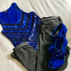 Express Party Top Sequin Chevron Pattern